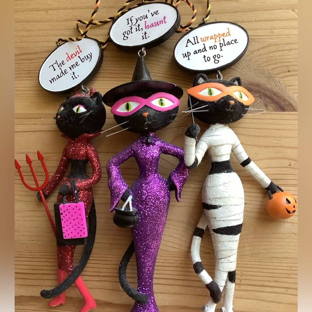RARE VINTAGE HALLMARK SET OF 3 COOL BLACK CATS HALLOWEEN FUNNY SAYINGS